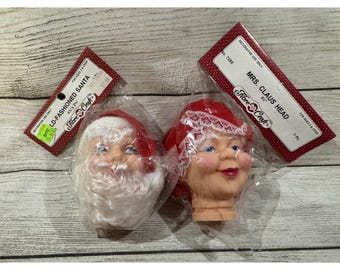 NOS Vintage Set of 2 - Fibre Craft Santa Head #7591 & Mrs Claus Head #7295 Tub25