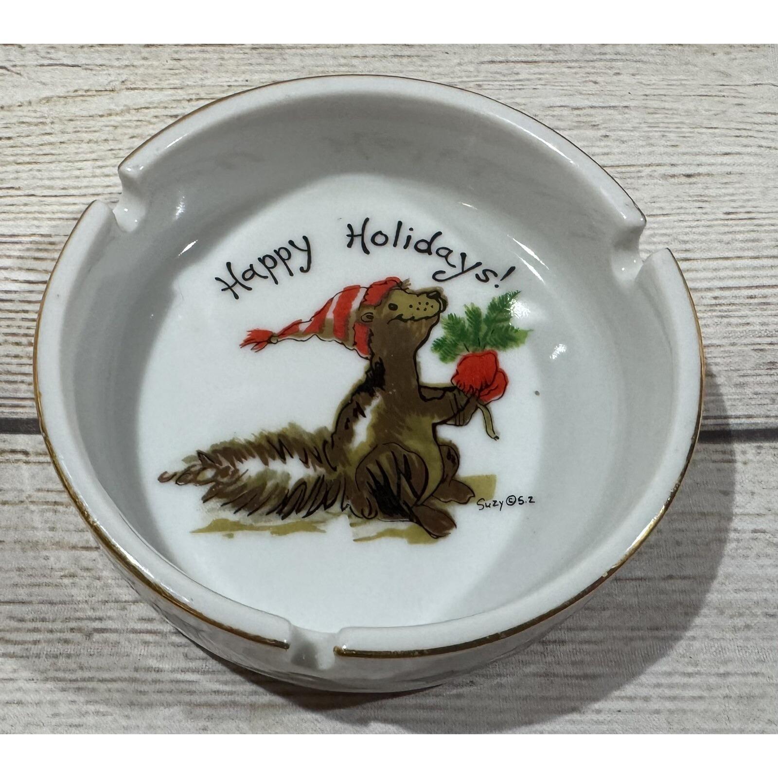 Vintage 1976 Suzy's Zoo Happy Holidays Enesco Ashtray Christmas