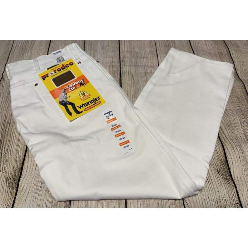 Jeans bianchi NWT Wranglers Original Cowboy Cut taglia 38 x 30 NUOVI 1013MWZWI GTb7 immagine 2