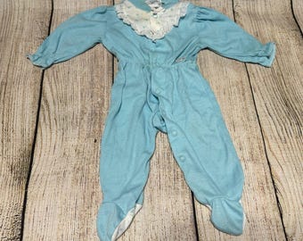 Tutina da notte vintage IZOD Lacoste con colletto in pizzo, blu, taglia piccola, per neonati, TbA2