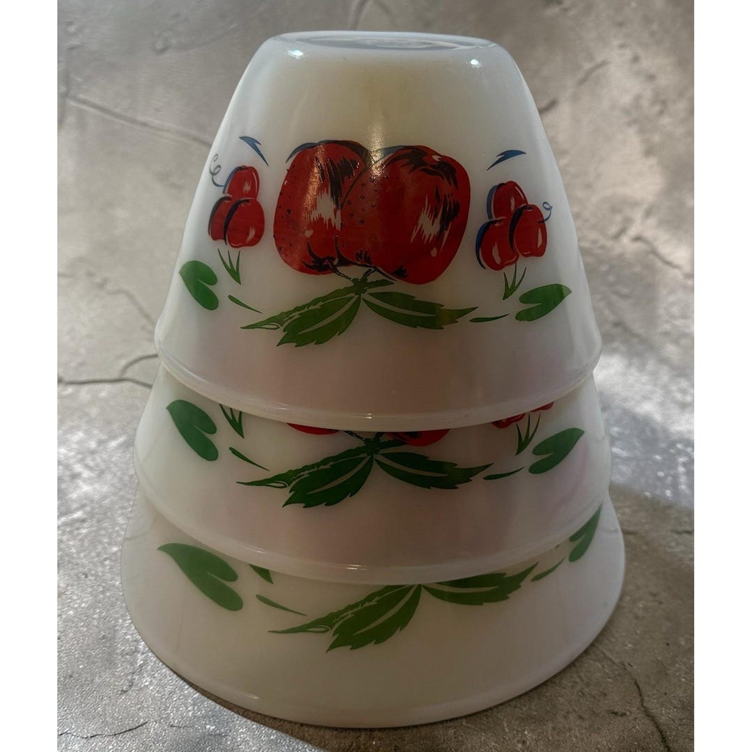 Beautiful Set of 3 Vintage Fire King Apples & Cherries Nesting Bowls ...