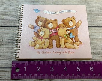 Album di autografi vintage Hallmark Friends are Fun con 2 fogli di adesivi TbB9