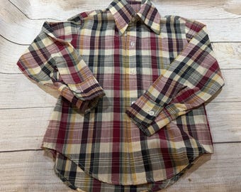 Vintage 70's Billy the Kid Boys Plaid Western Permanent Press Shirt Sz 6 GTb7