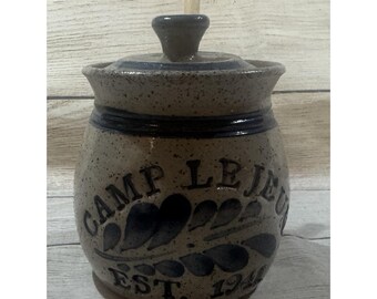 Blue & Gray Westerwald Honey Pot Signed Pottery Camp Le Jeune Est 1941 TB3
