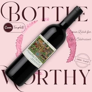 Pixel Farm Wine Label - Stardew Valley Inspired Wine Tag - Editable Canva Template - Digital Wine Label - Farmcore Gift Printable