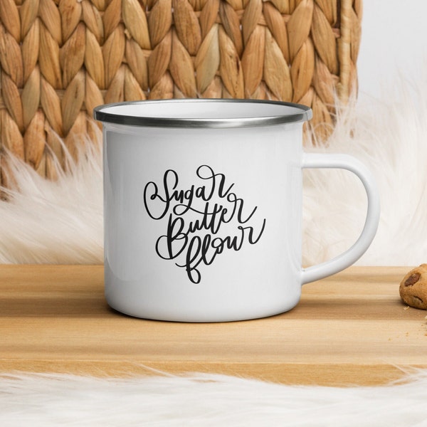 Sugar Butter Flour Waitress Musical Enamel Mug Gift for Fans of Broadway Musicals, Sara Bareilles Fan Art