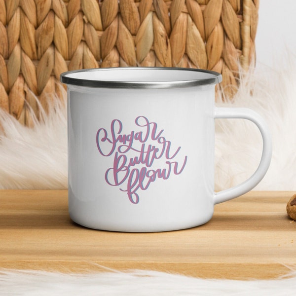 Sugar Butter Flour Waitress Musical Enamel Mug Gift for Fans of Broadway Musicals, Sara Bareilles Fan Art