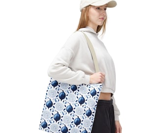 Elegant Blue Fruit Pattern Tote Bag