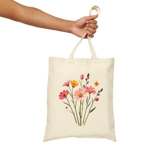 Wildflower Cotton Canvas Tote Bag, Spring Flower tote bag, Floral Shopping Bag, Reusable spring floral tote bag, Easter canvas tote bag, Bag