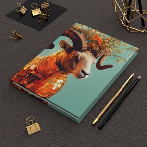 Aries Hardcover Journal, Golden Ram Design, Blank Pages Notebook for Zodiac Sign, Astrology Diary, Personalized Gift, Matte Cover Notepad