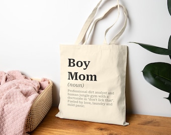Cotton Canvas Tote Bag for Boy Mom, Mother's Day Gift, Funny Boy Mom Gift, Baby Shower Gift, Reusable Grocery Bag, Eco-Friendly Shoulder Bag
