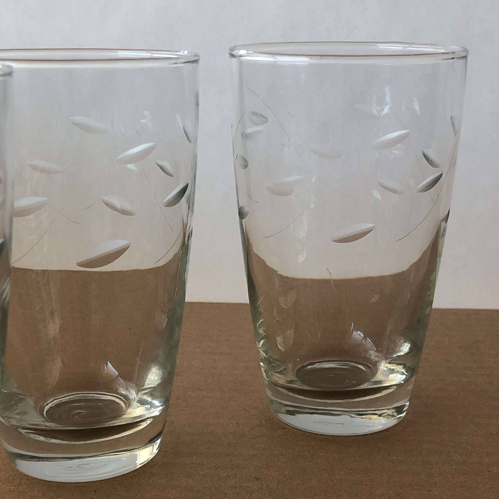 Libbey Glass Tumblers 7 Etched Glasses with Vintage Etsy