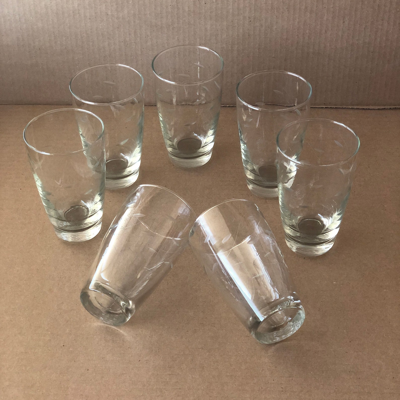 Libbey Glass Tumblers 7 Etched Glasses with Vintage Etsy