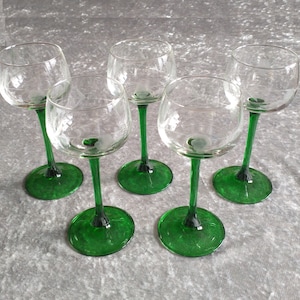 5 hand-cut Art Nouveau wine/stem glasses