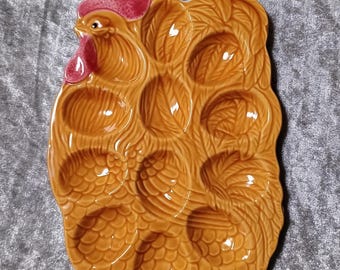 Vintage Chicken 70s Ceramic Egg Plate / Egg Plate