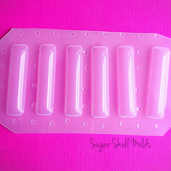 6pc 10x50mm Long Rectangle Cabochon Dome Flexible Plastic Mold For Resin Hair Clip Barrettes Earrings