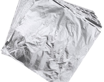 100 Sheets Of Silver Metal Foil Leaf Sheets 14x14cm