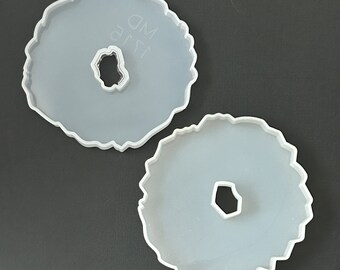 DESTASH Set of 2 Assorted Organic Round Stone Slice Geode Opening Flexible Silicone Mold For Epoxy Resin