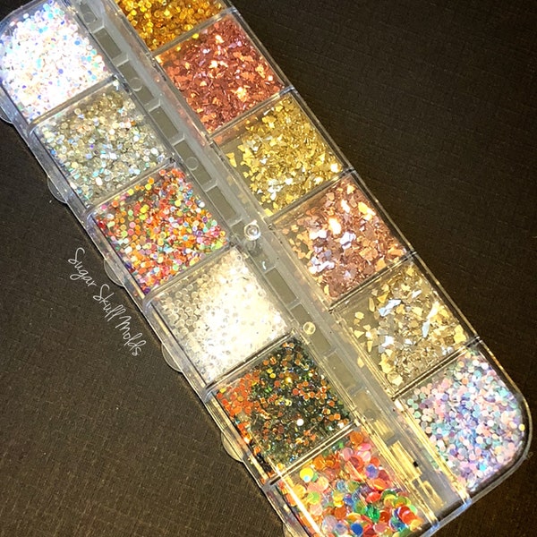 12 Asst Crushed Glass Glitter and AB Glitter Polka Dot Set