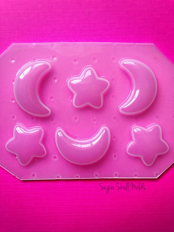 6pc Puffy Crescent Moon and Star Flexible Plastic Mold for Resin