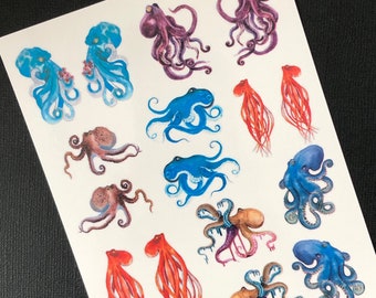Water Slide Image Transfer Decal Sheet For Polymer Clay Ceramic Glass Candles Resin - Watercolor Octopus