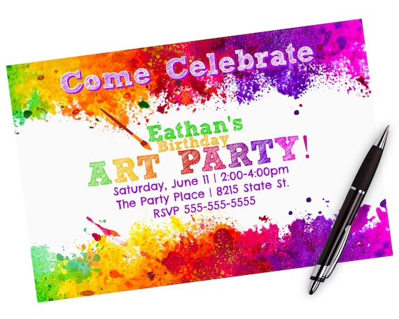 Art paint party invitations Printable kids birthday | Etsy