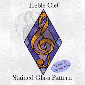 INSTANT DOWNLOAD, DIGITAL Download Treble Clef Stained Glass Pattern