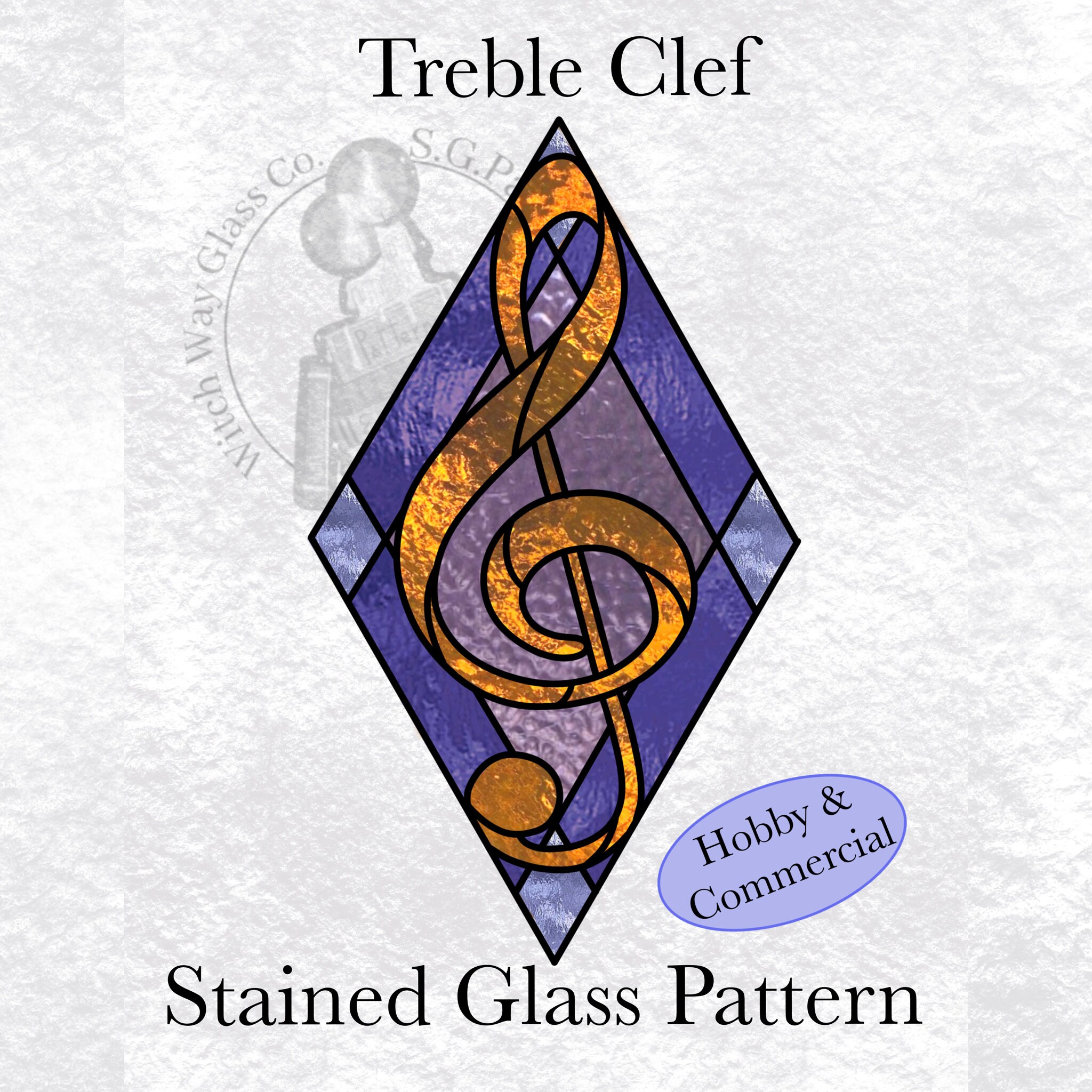 INSTANT DOWNLOAD, DIGITAL Download Treble Clef Stained Glass Pattern - Image 1