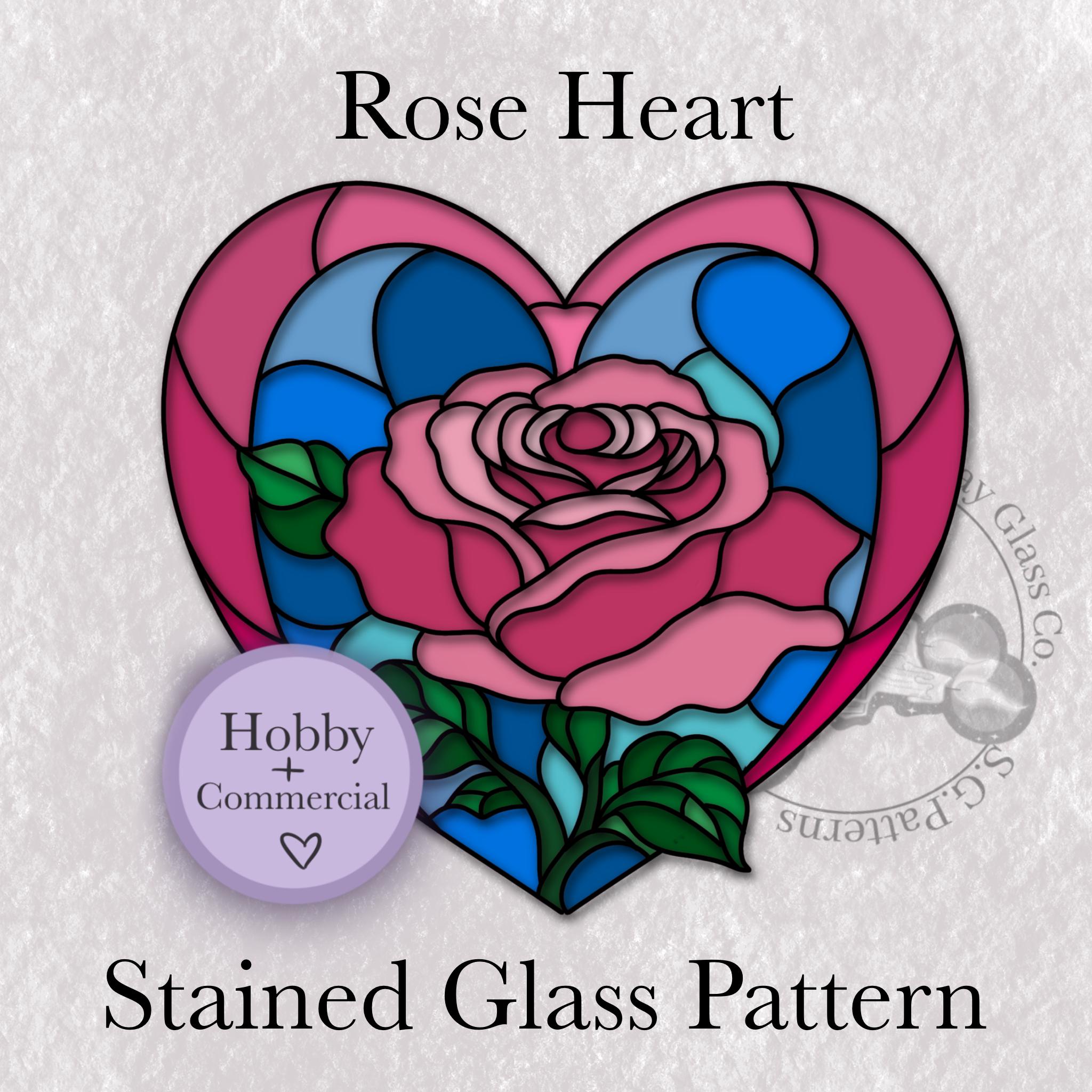 Rose Heart Stained Glass Pattern Digital Download Instant PDF