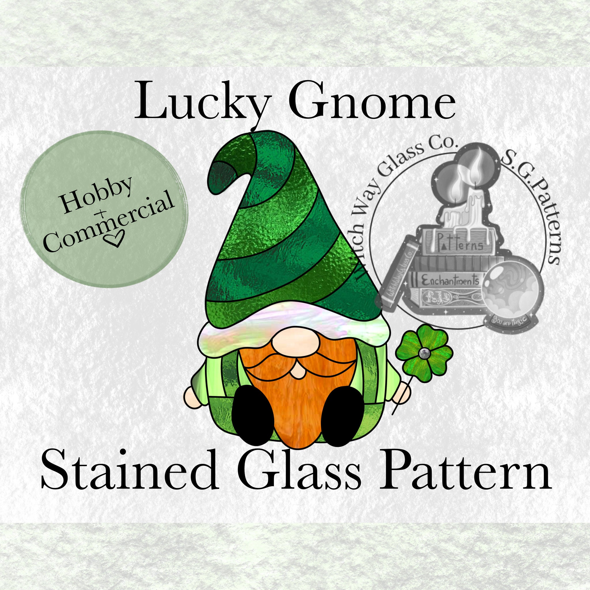 INSTANT DOWNLOAD Lucky Gnome Stained Glass Pattern - Image 1