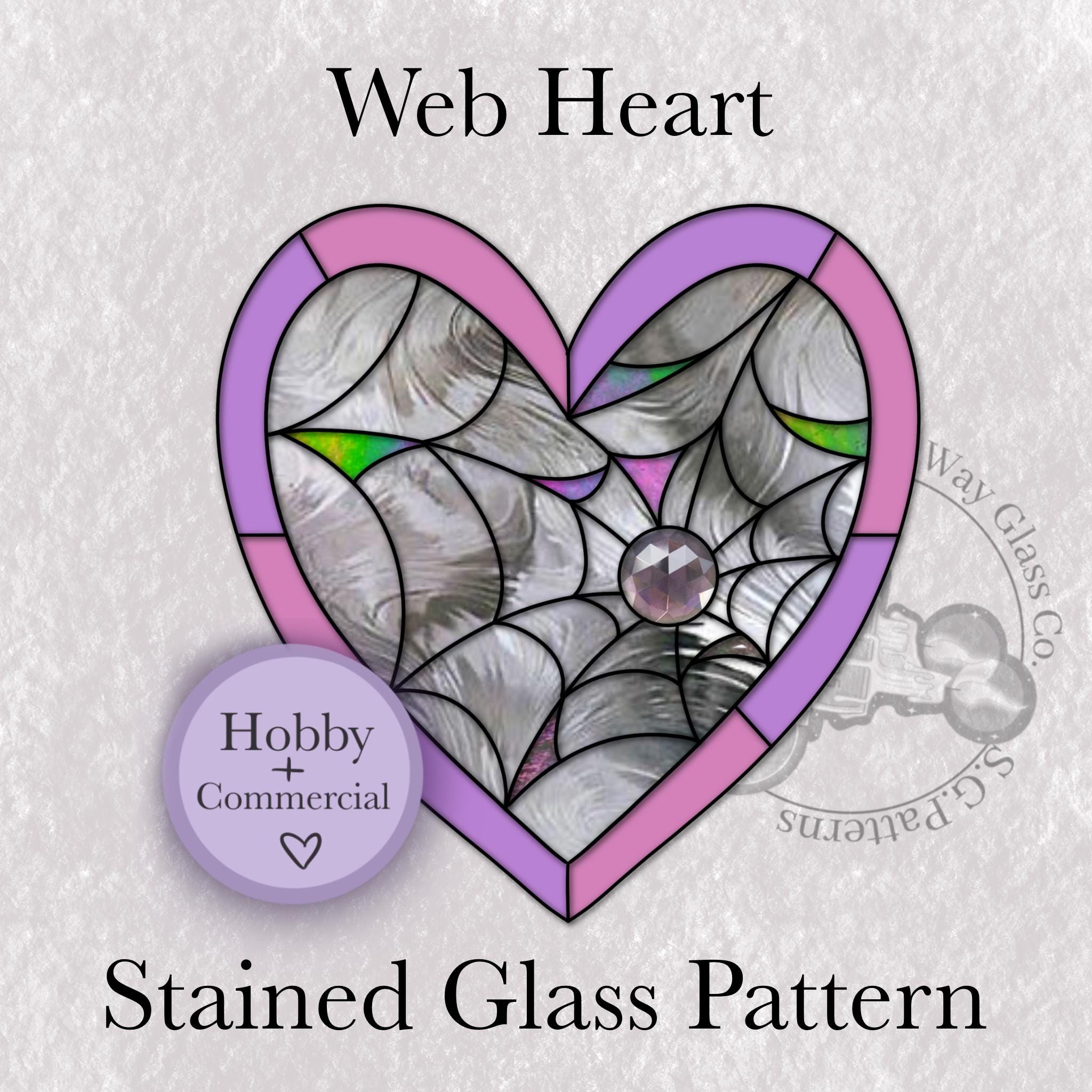 Spiderweb Heart Stained Glass Pattern Digital Download Instant PDF