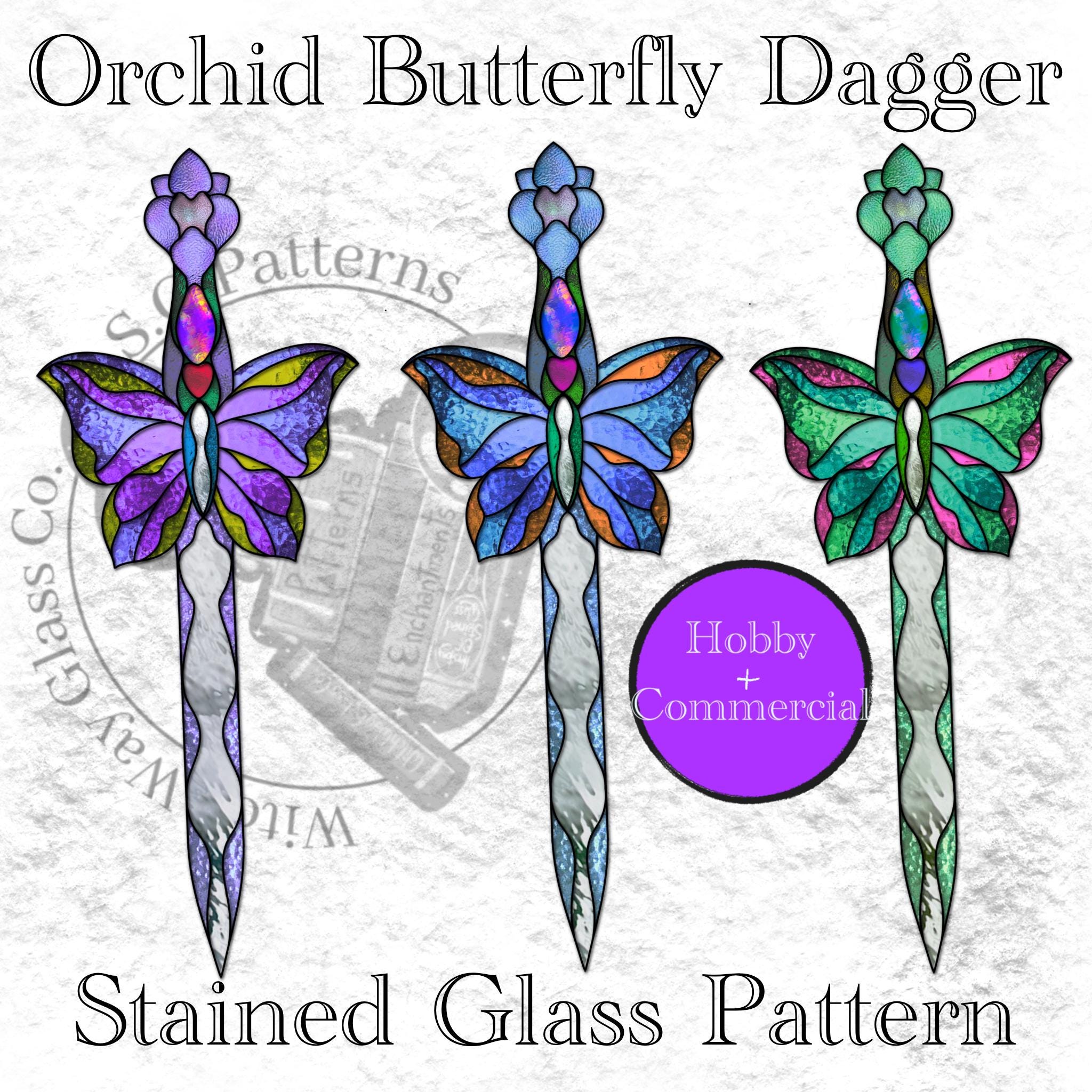 Orchid Butterfly Dagger Stained Glass Pattern Digital Download Imstant PDF
