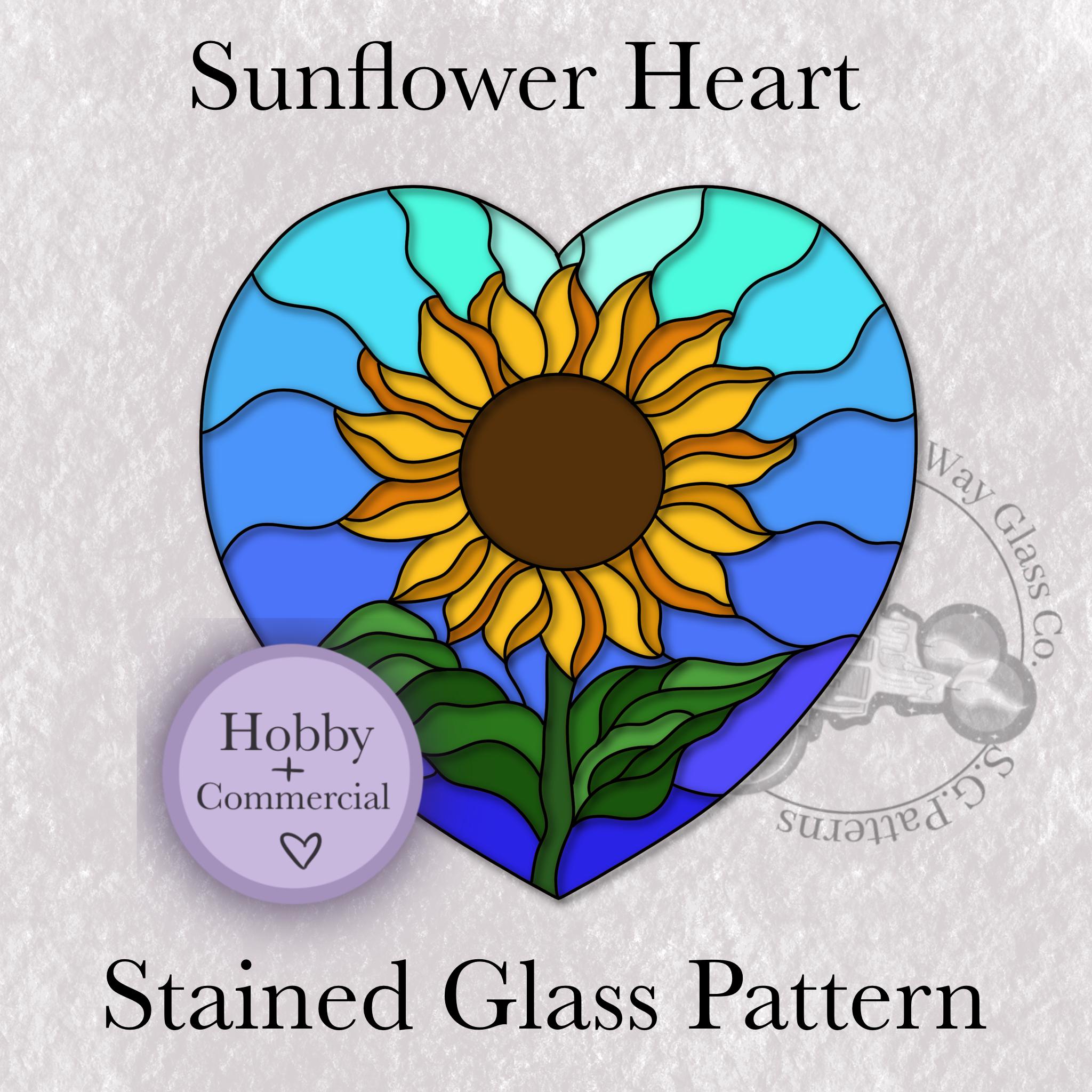 Sunflower Heart Stained Glass Pattern Digital Download Instant PDF