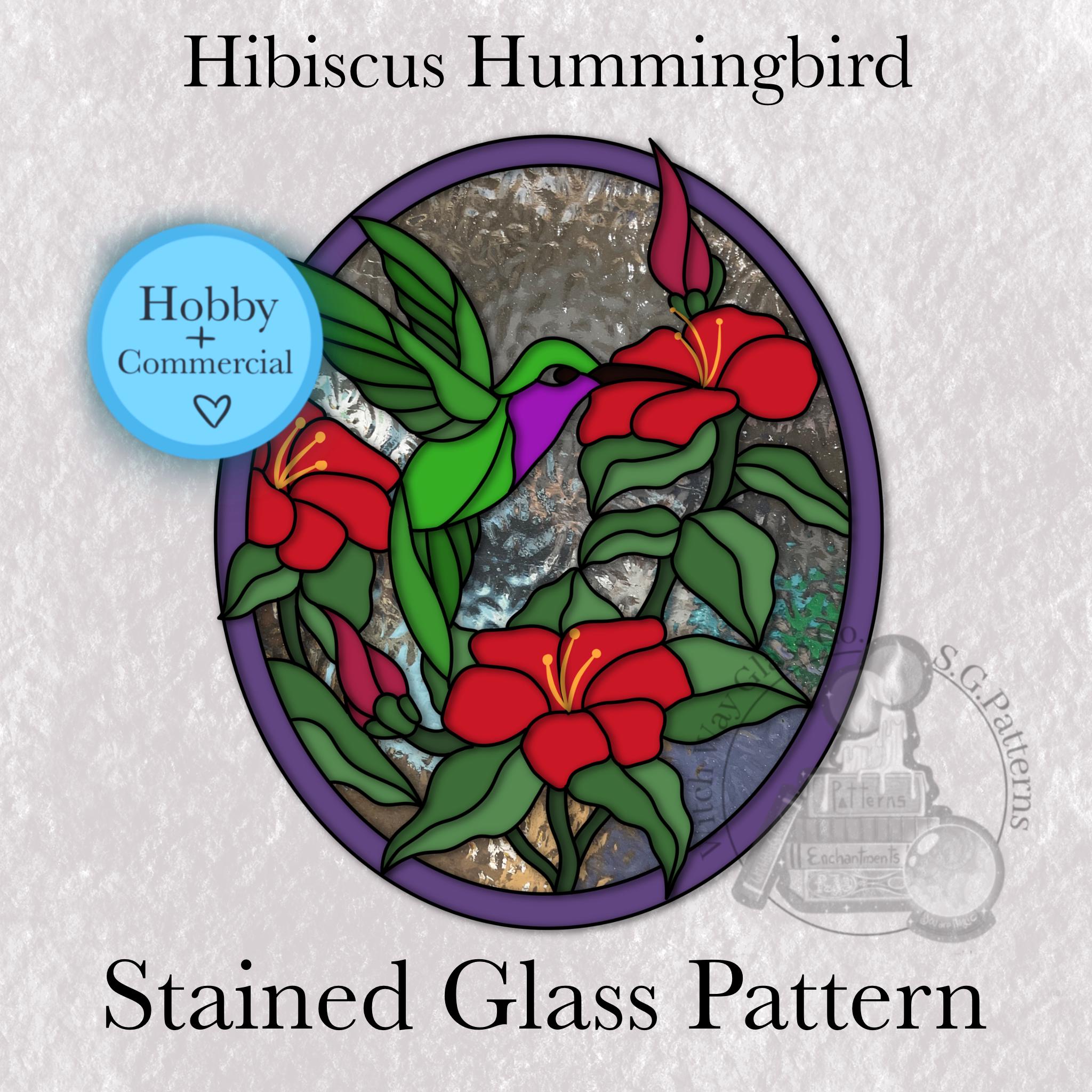 Hibiscus Hummingbird Stained Glass Digital Download PDF Pattern