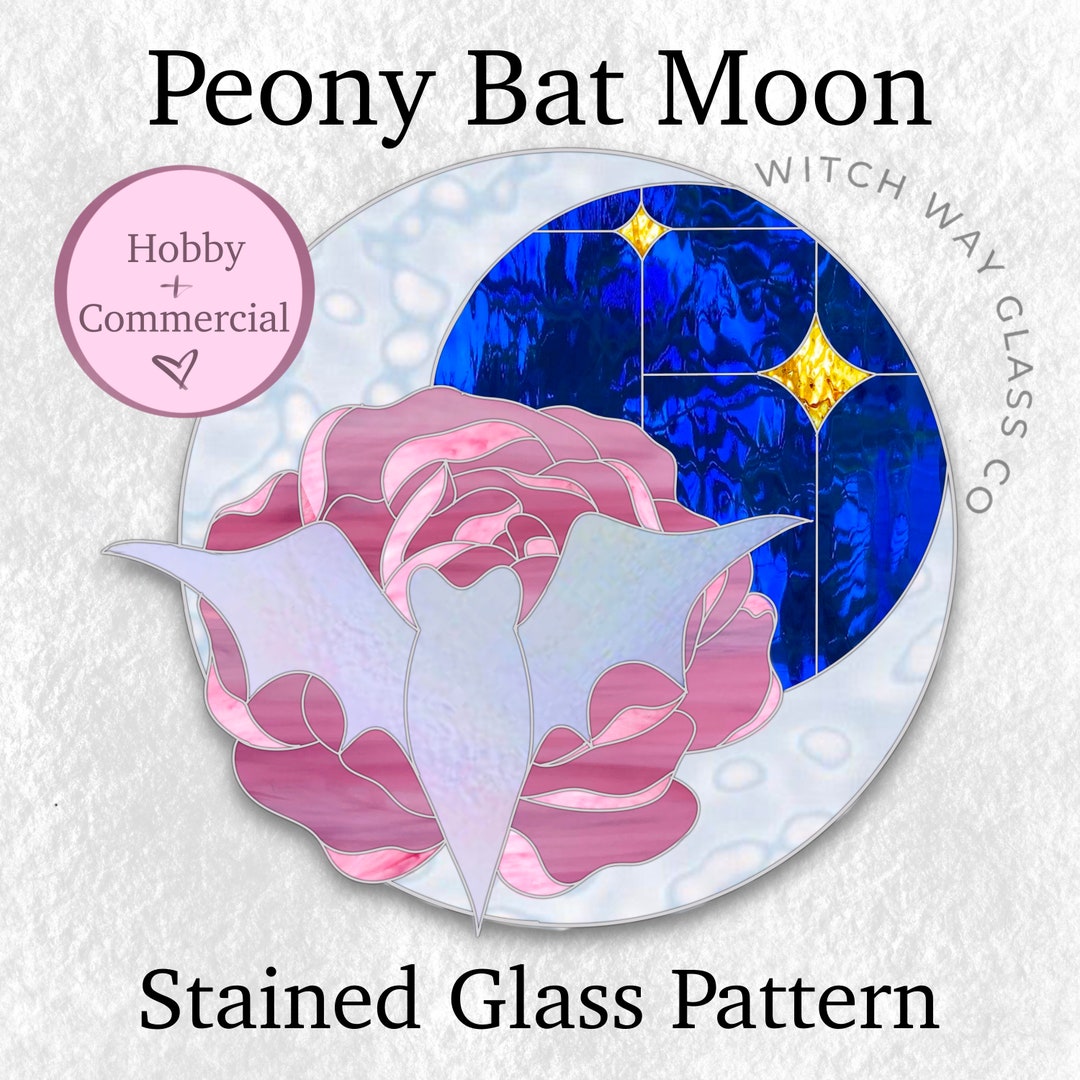 Flittermouse Moon Blossomstained Glass Patternglass Bat Etsy