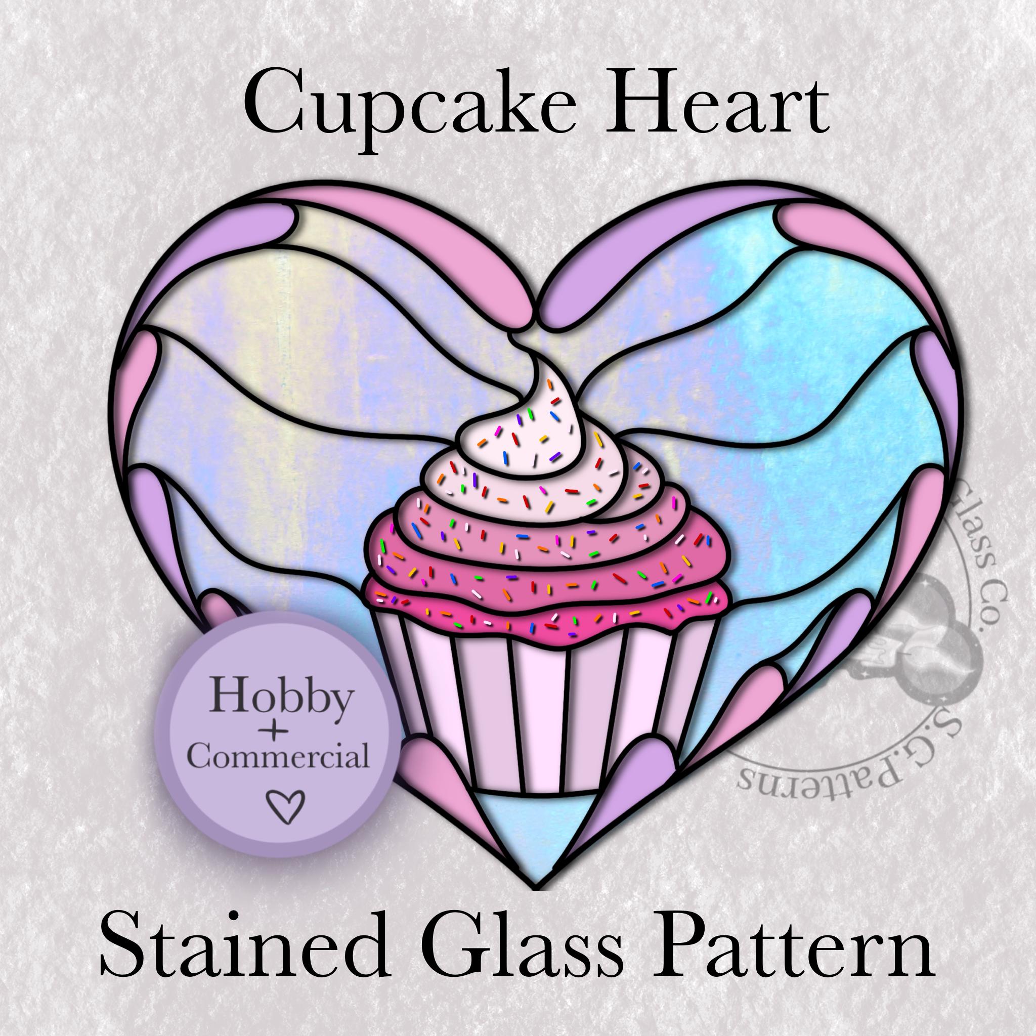 Cupcake Heart Stained Glass Pattern Digital Download Instant PDF
