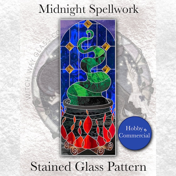 INSTANT DOWNLOAD Midnight Spellwork Pattern,Stained Glass Pattern,Cauldron Pattern,witchs,witchy pattern,Rug Pattern, Embroidery Pattern