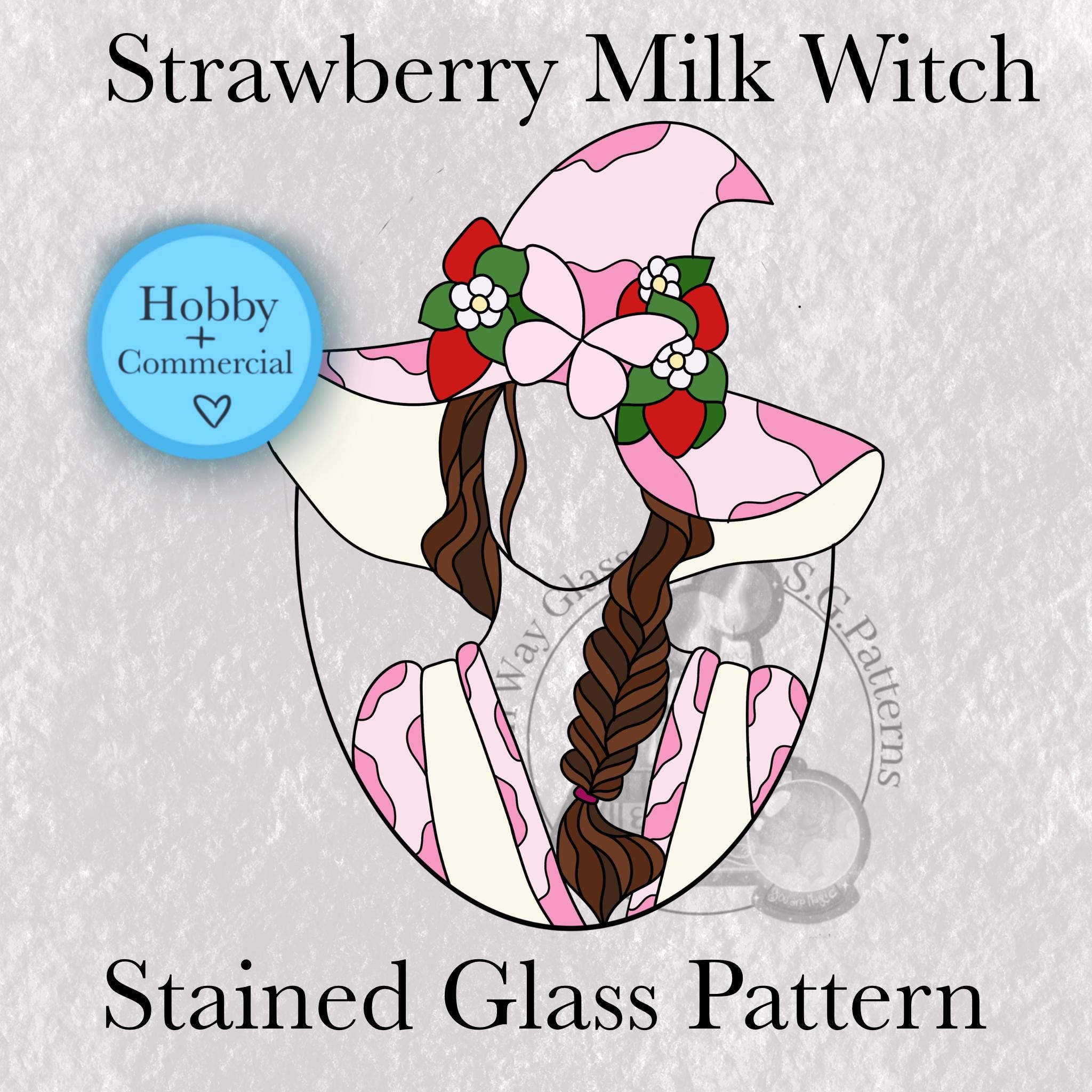Strawberry Milk Witch Stained Glass Pattern Instand Digital Download