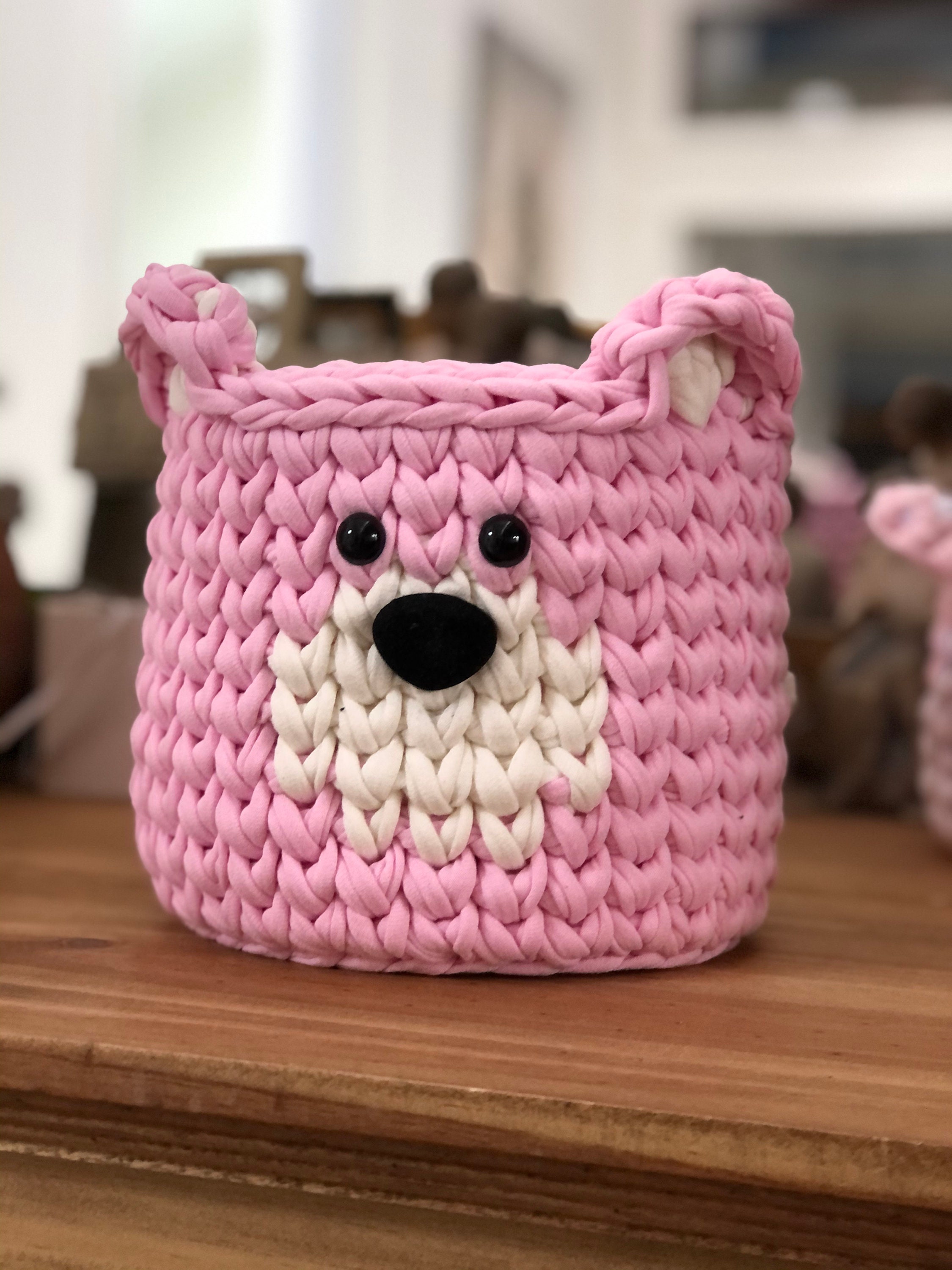Pink Bear Basket Crochet Bear Basket Nursery Decor Etsy