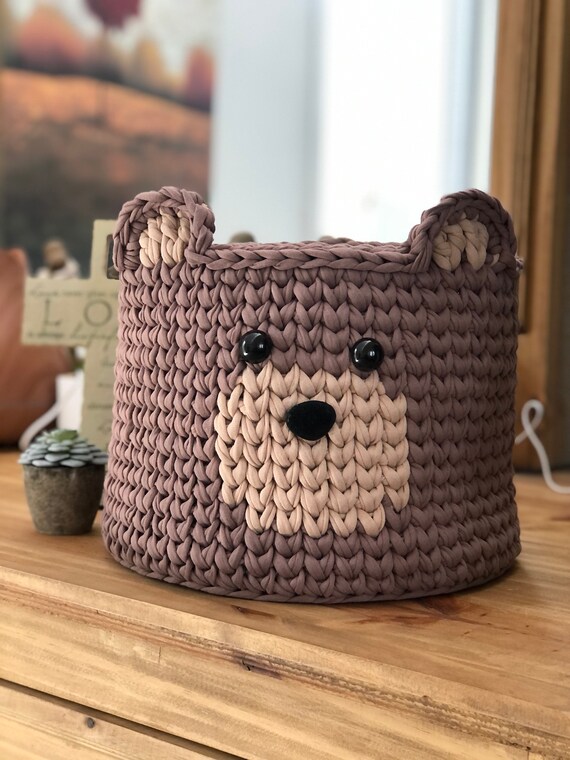 Adorable Large Crocheted Brown Bear Storage Basket Baby Shower