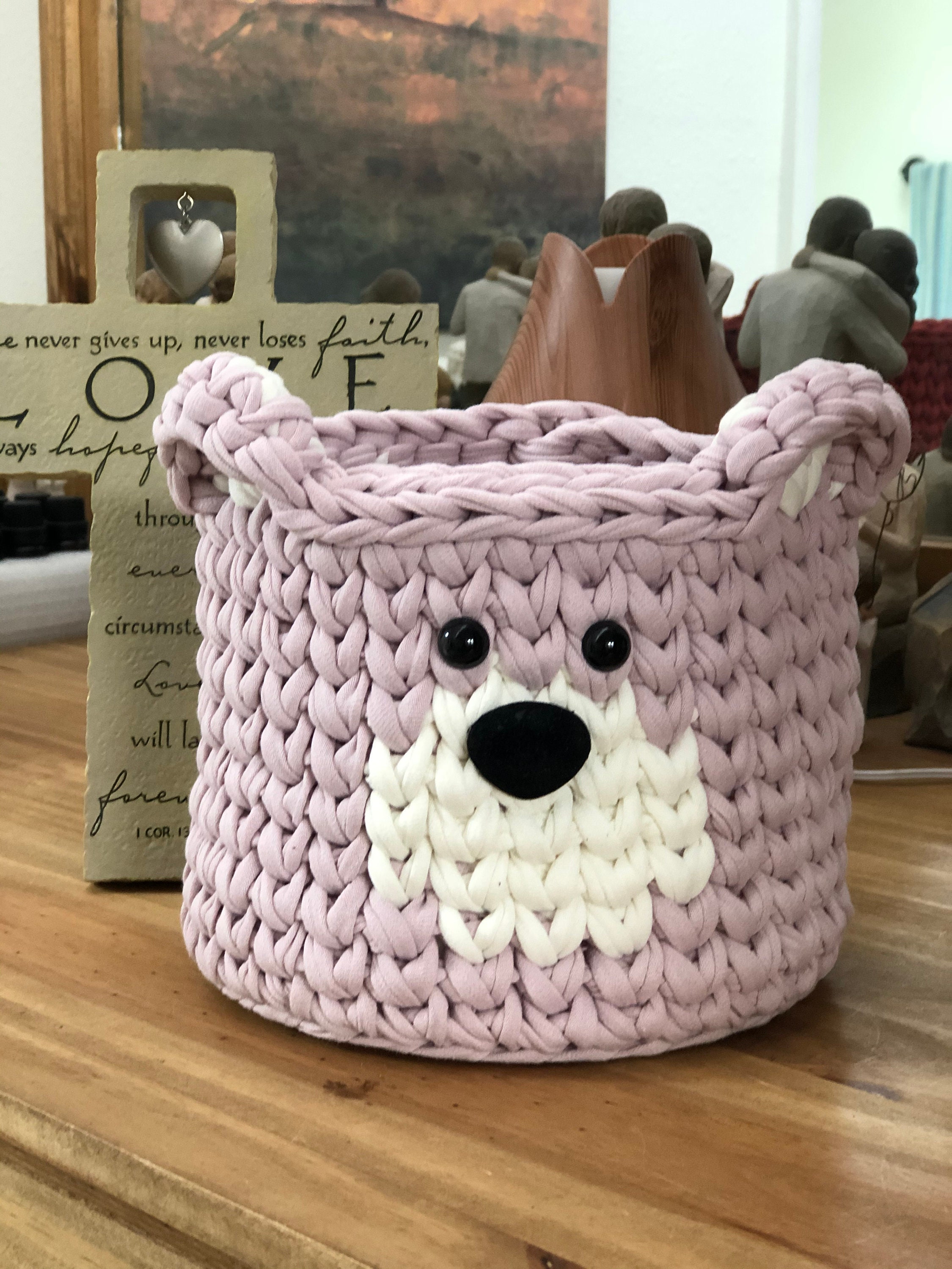 Small Lavender Crocheted Bear Basket Crochet Bear Storage Etsy New
