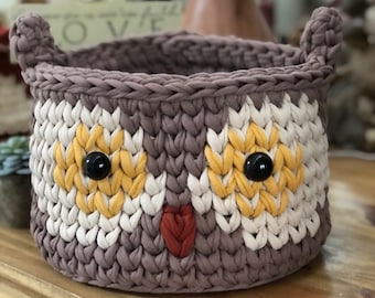 Adorable Crocheted Owl Basket | Toy Storage Basket | Woodland Themed Nursery Decor