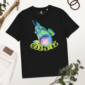 T-shirt Unisex in Cotone Bio con Pesce Balestra Graffiti Grafico Colorato - Stampa Pesce Moda Sostenibile Ispirata all’Oceano T-shirt da Sub