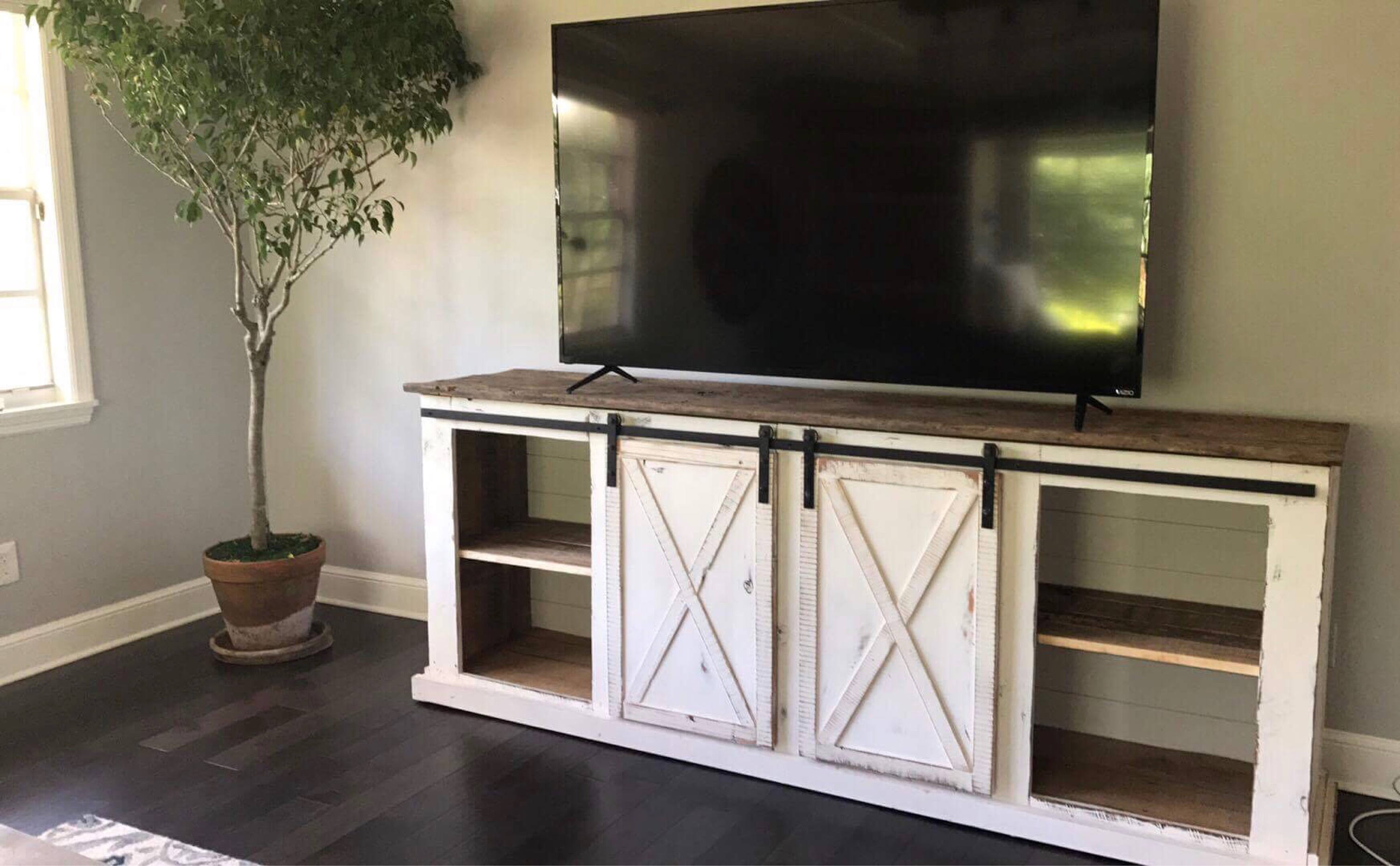 Sliding barn door distressed farmhouse media console tv etsy