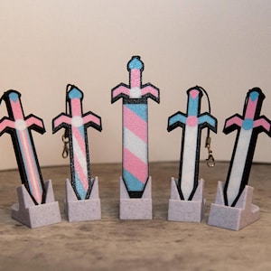 Transgender Pride Flag Fidget Sword Key Chain, 3D Printed Magnet Toy