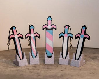 Transgender Pride Flag Fidget Sword Key Chain, 3D Printed Magnet Toy