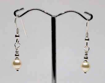 Swarovski® 6mm simulated crystal cream pearl sterling silver bead drop earrings