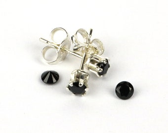 Black Spinel Gemstone 3mm Sterling Silver Stud Earrings