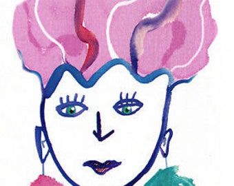 Greeting card Pink Hair by Sally Pryor