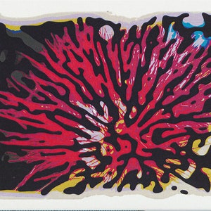 Greeting card abstract illustration of a red callistemon flower by artist Tony Brindley and Cloud Publishing